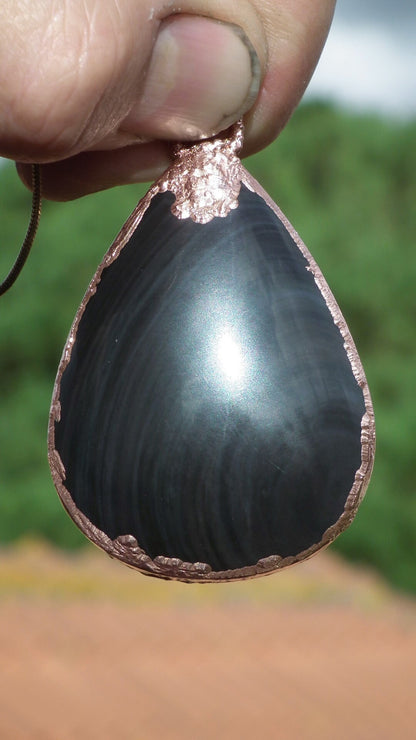 Rainbow obsidian necklace // Electroformed copper