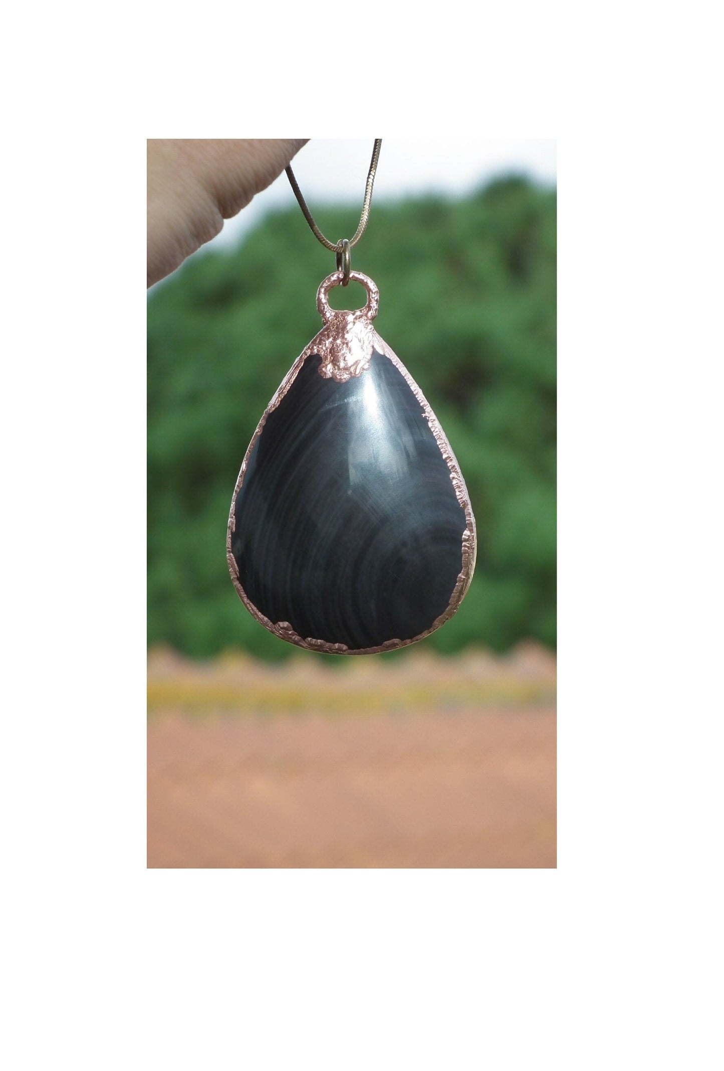 Rainbow obsidian necklace // Electroformed copper