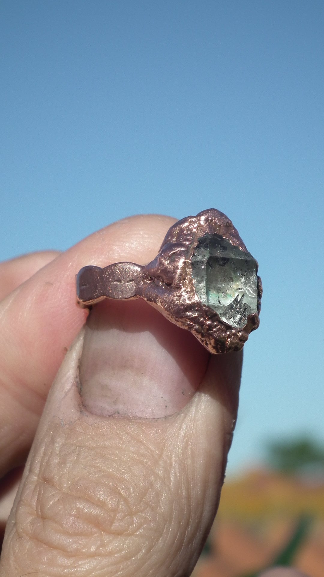 Electroformed Copper Herkimer diamond ring