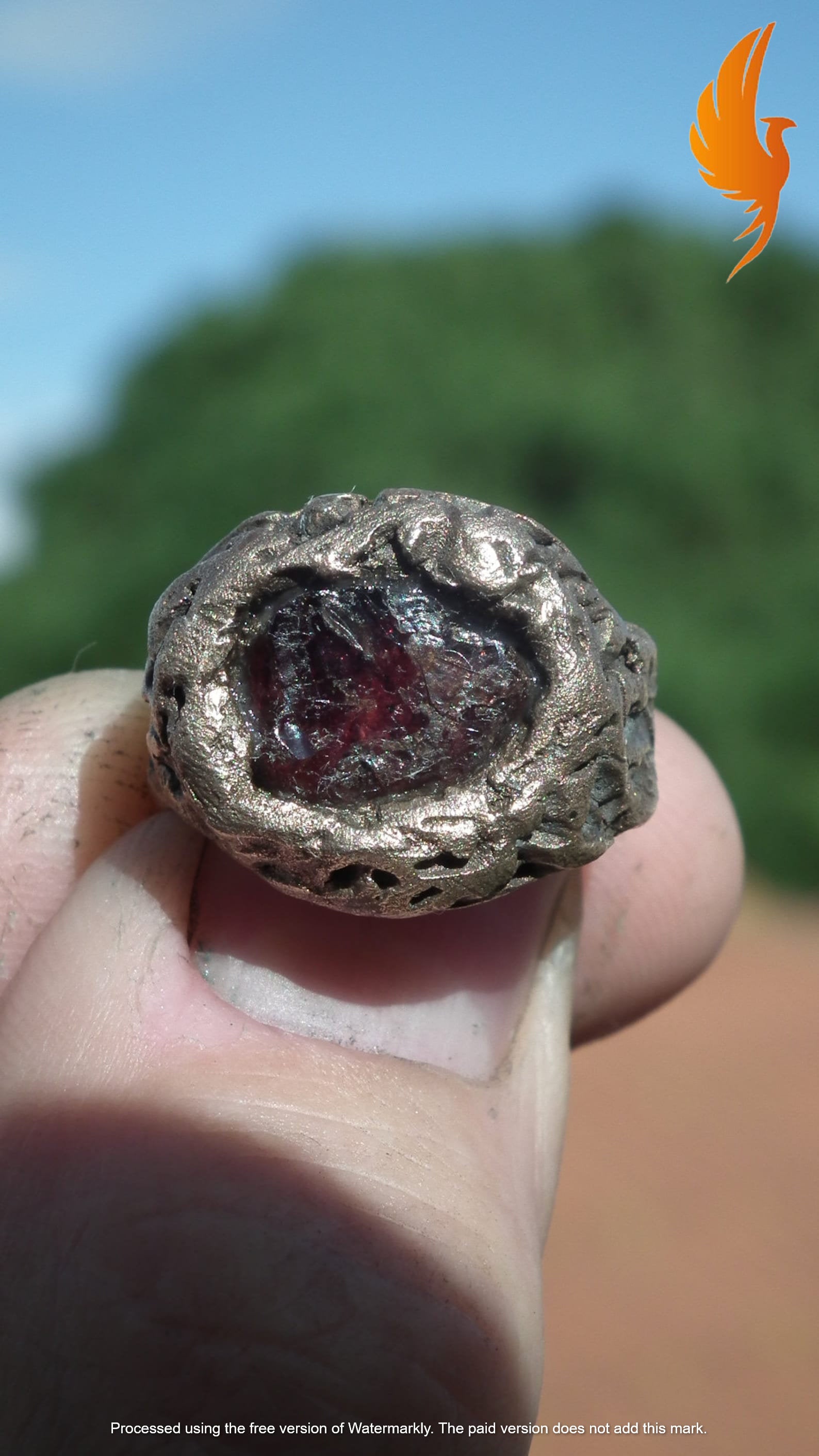 Raw garnet ring / Bronze ring