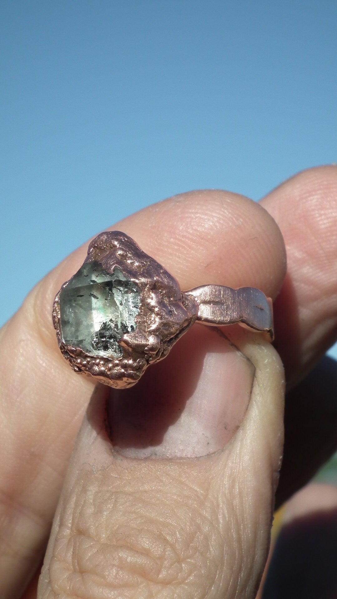 Electroformed Copper Herkimer diamond ring
