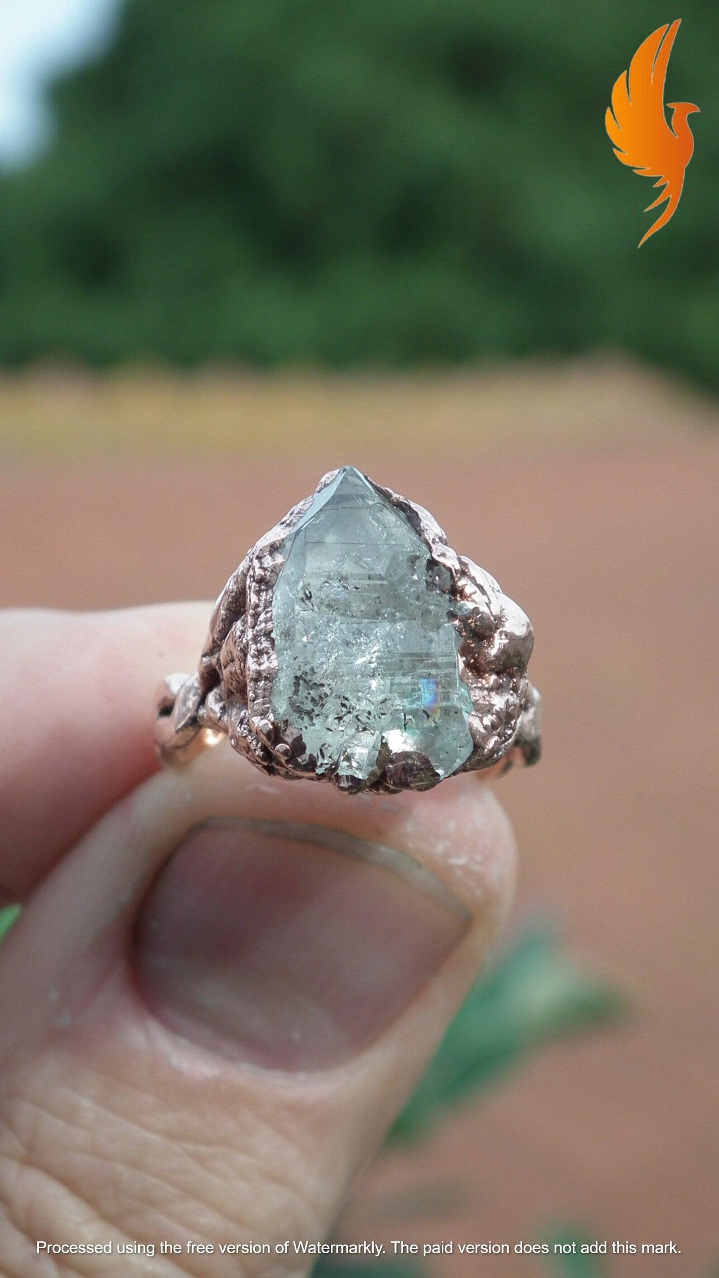 Electroformed Copper Herkimer diamond ring