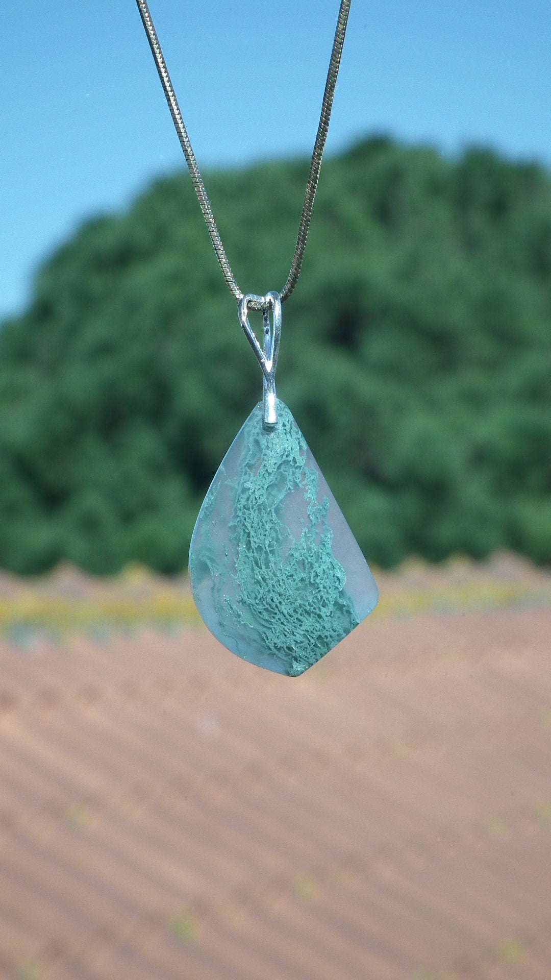 Mossagate pendant with sterling silver bail