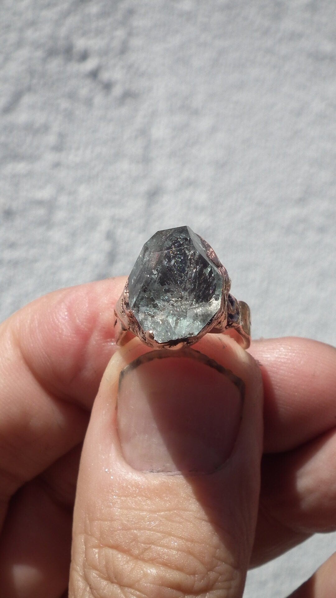Electroformed Copper celestite ring / Celestite crystal