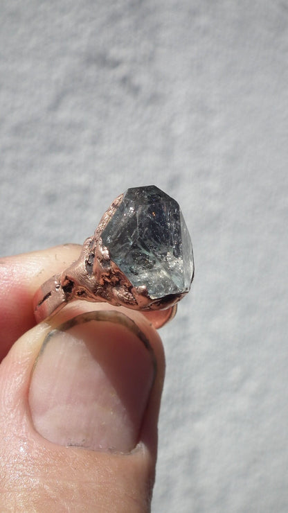 Electroformed Copper celestite ring / Celestite crystal