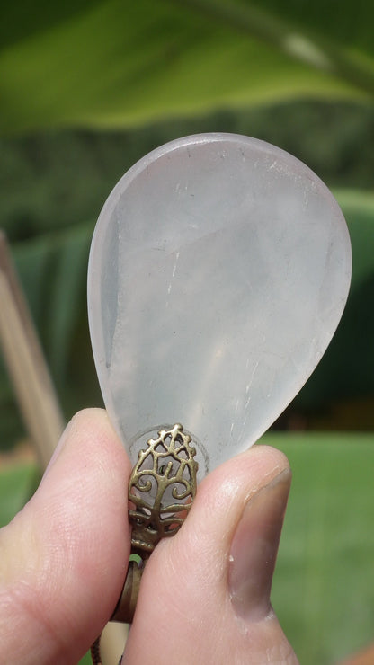 Lavender quartz pendant with bronze bail